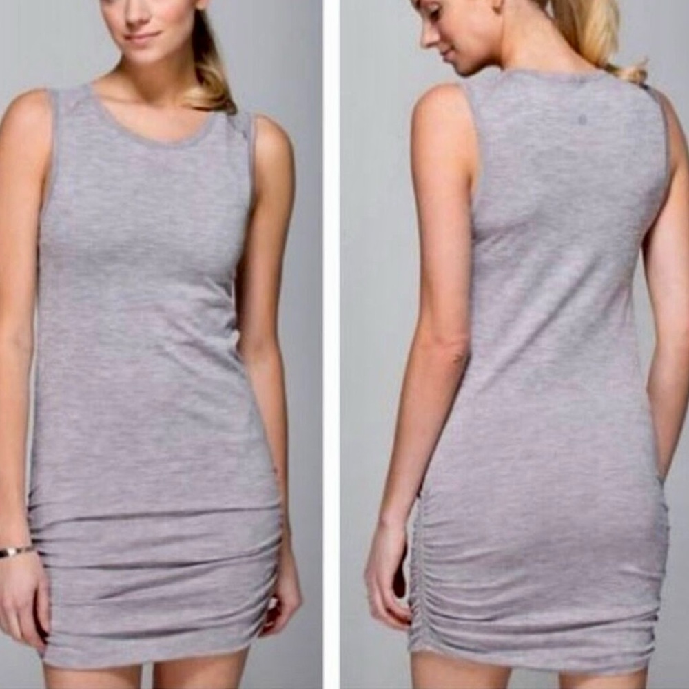 Lululemon In The Flow Size 4 Women Bodycon Dress Ruched Sides Sleeveless ECU